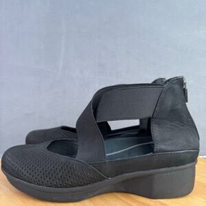 Dansko Laura Black Perforated Crisscross Strap Nubuck Wedges Size 37/ 6.5 US